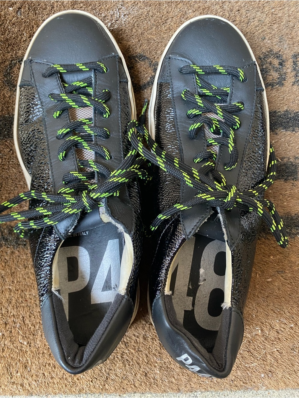 P448 Jack Low Top Sneakers Black / Neon Yellow Laces EU 40 - Like New! - Picture 6 of 11